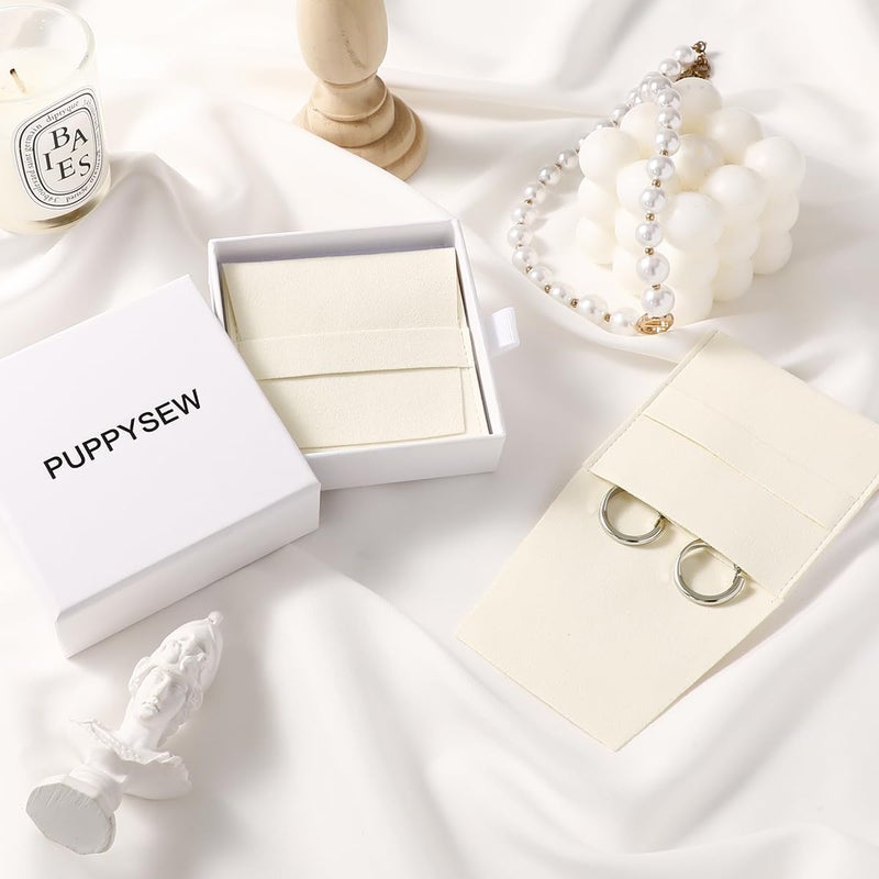 Handmade 40pcs Beige Microfiber Jewelry Pouch 8 x 8cm Jewelry Packaging Bag Luxury Gift Fixed Strap Envelope Style Packaging Small Jewelry Gift Bags for Earrings Necklaces Bracelet Ring - Image 5